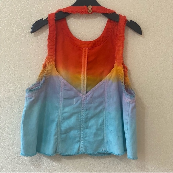 Free People We The Free Call On Me Dip-Dye Ombre 100% Cotton Denim Tank Top - Picture 4 of 16